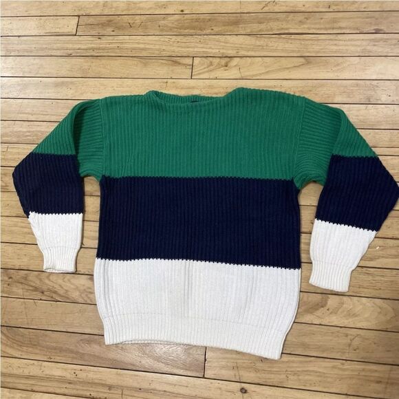 GAP Sweater Womens L Chunky Ribbed Colorblock Striped Green Blue White Knit  L - Picture 3 of 16